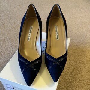 Manolo Blahnik Navy Suede Pumps